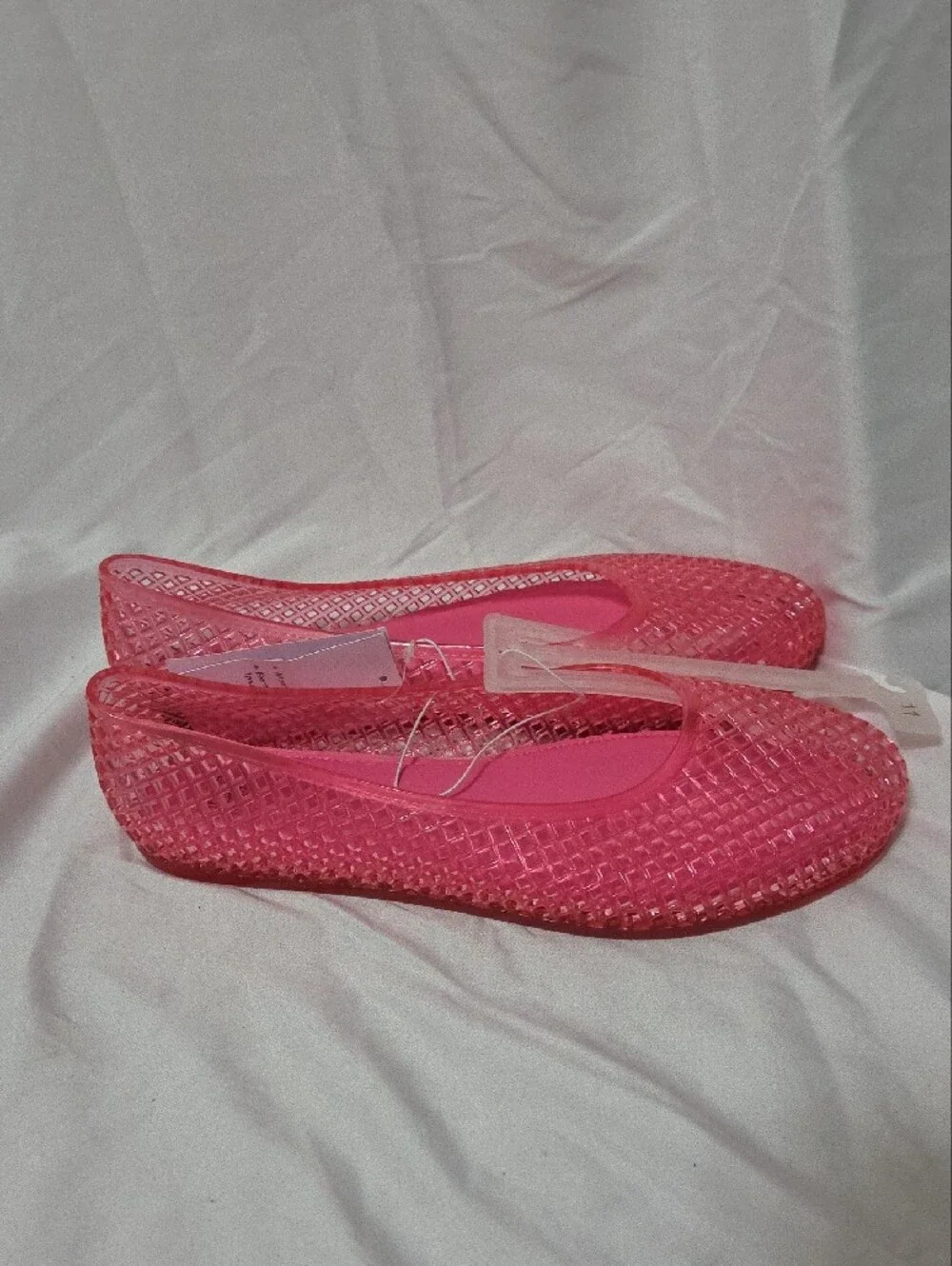 Pink Jelly Shoes Woven Flats, Size 11, Memory Foam Insoles, New w/Tags Attached